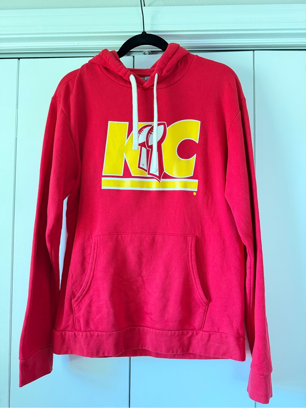 Red Pullover Hoodie with Yellow Graphic